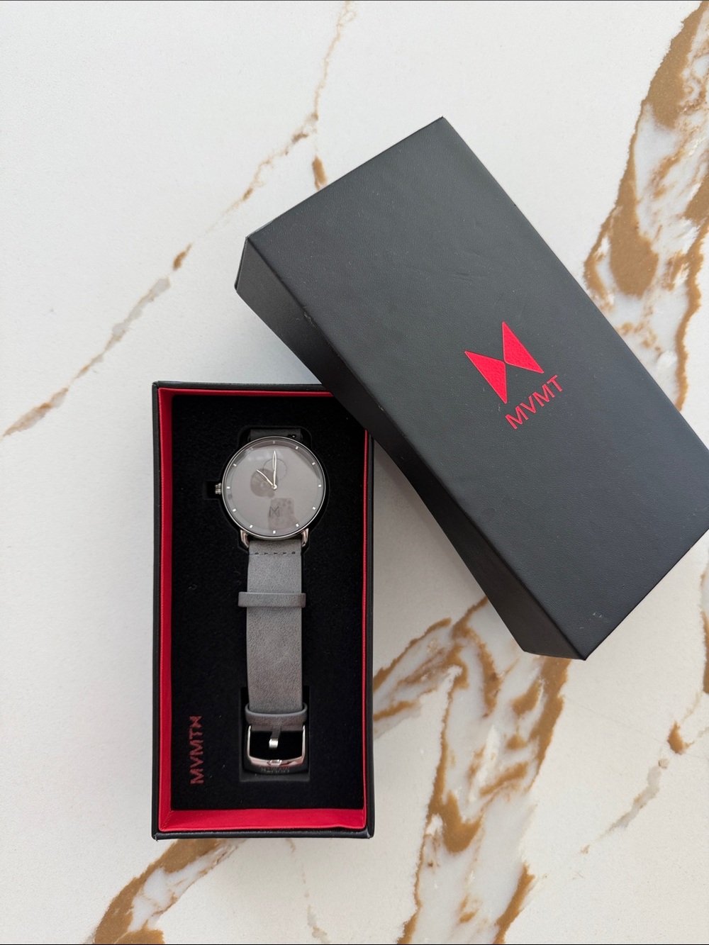 MVMT Men's Gray Leather Strap Watch with Minimal Dial